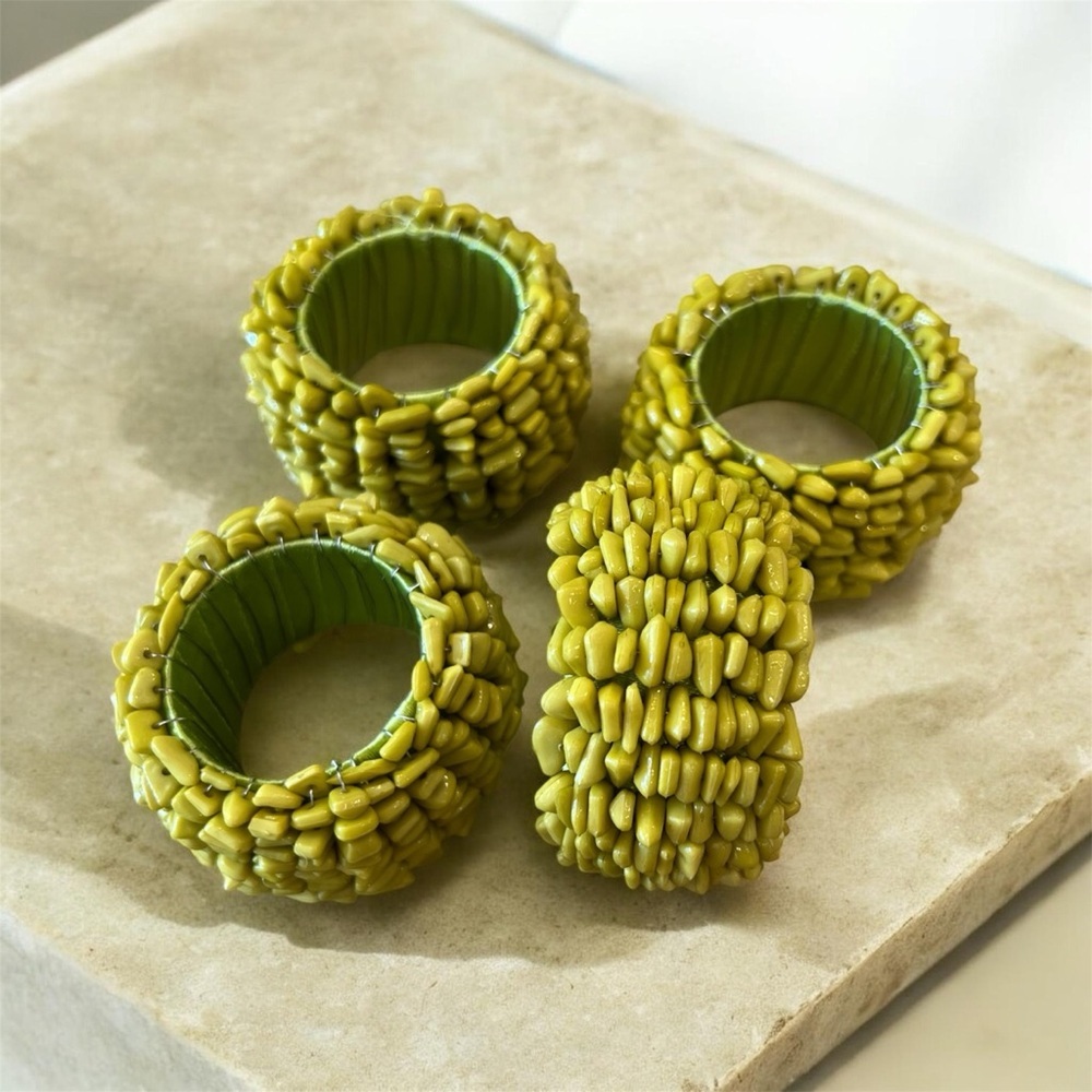 Pier 1 Olive Green Beaded Napkin Rings set of 4